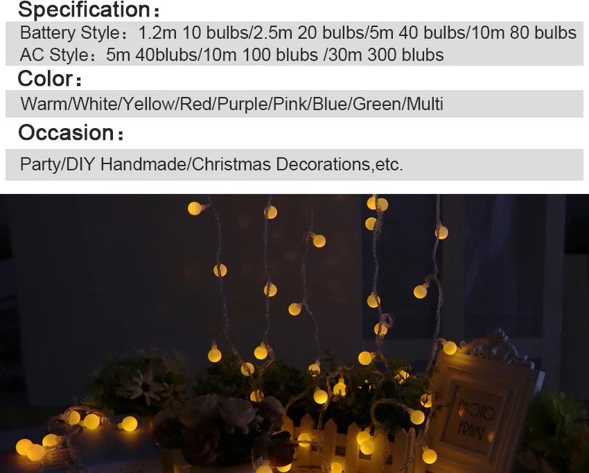 Julelys 1.2 м 10 лампочек гирлянды Батарея Powered декоративные светодиодный огни мяч Рождество строка огни украшения для свадьбы праздничное
