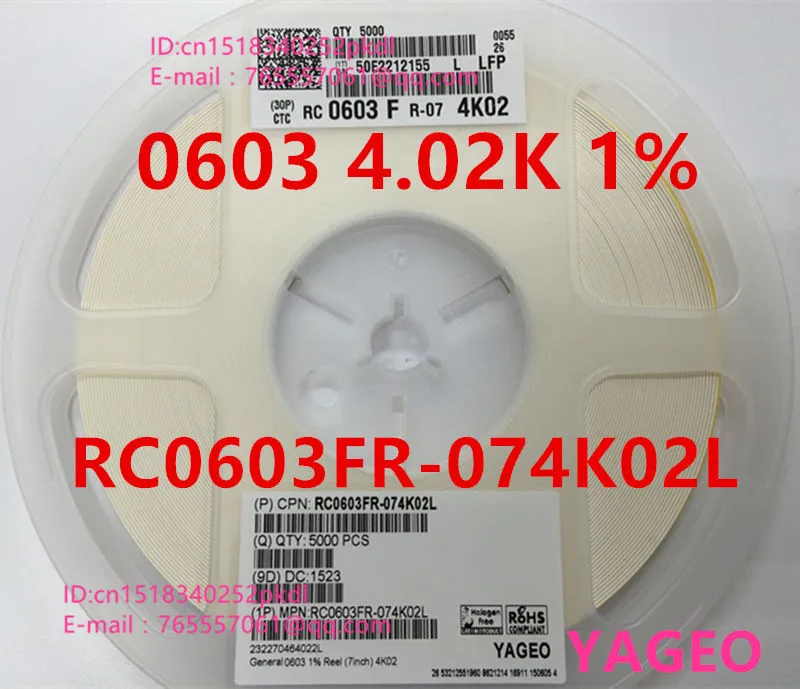 {5000PCS/ disk} 0603 4.02K 1% SMD resistor RC0603FR 074K02L ( 0603 full ...