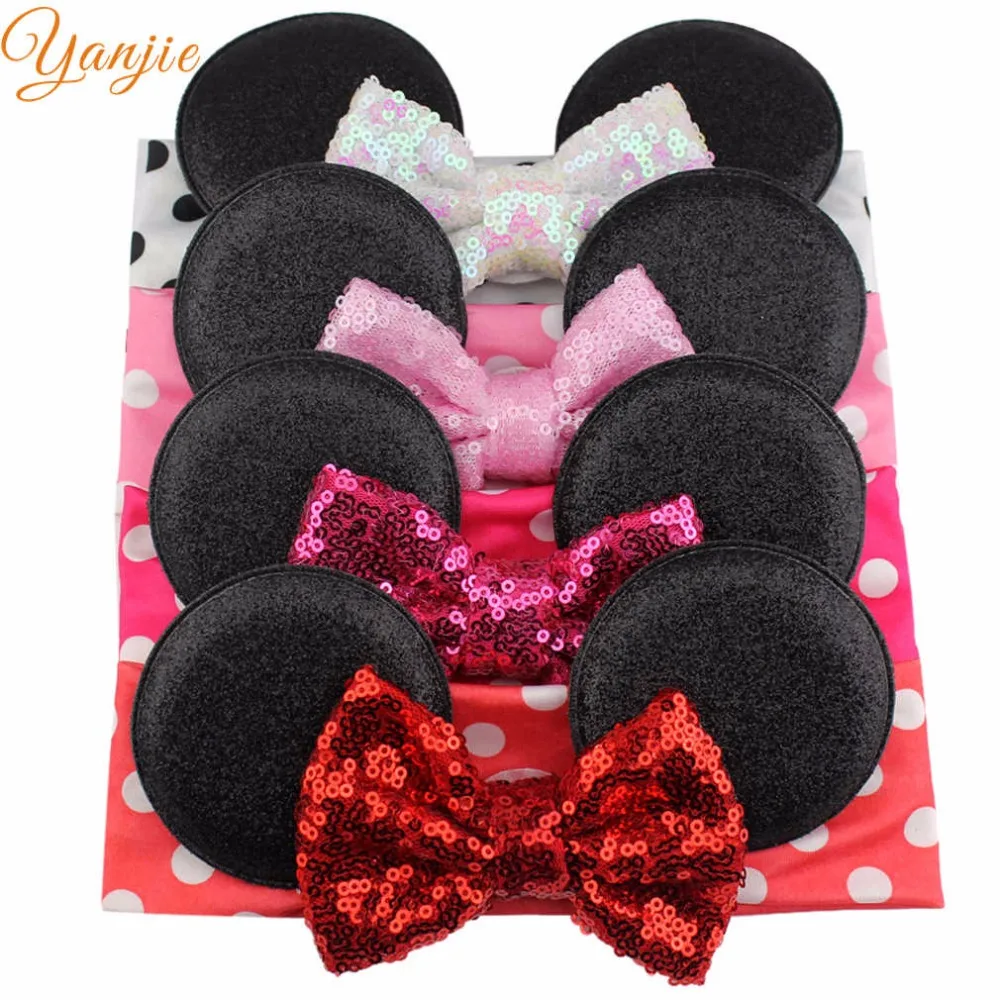 

4pcs/lot Minnie Mouse Ear Headband Classical European Girl Elastic Hot-sale Hair Accessories For Kids Hairband Bandana Mujer