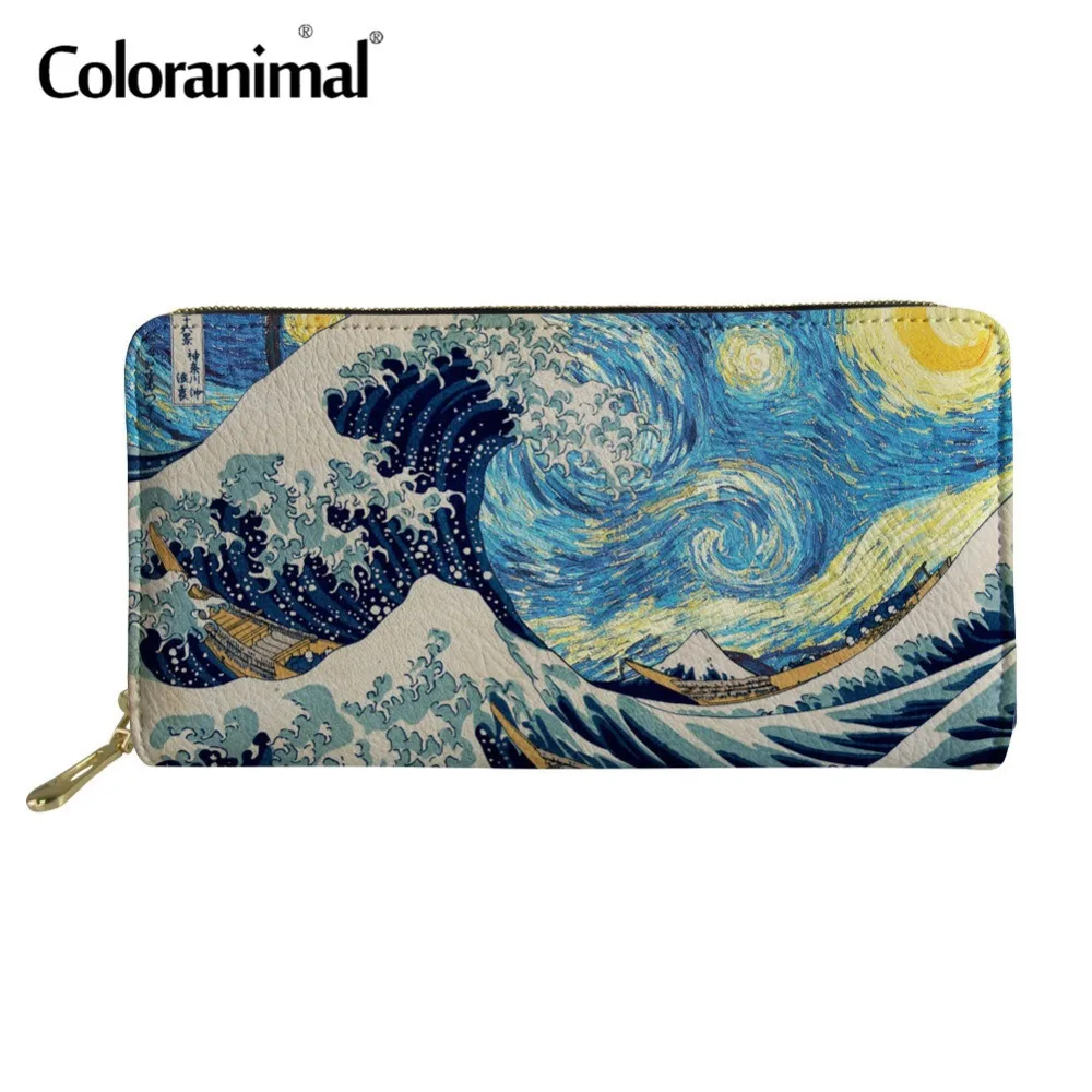 

Coloranimal 3D Painting Art Long Wallet Coin Phone Multi Zip Around Wallets Starry Night Luxury Card Holders Handbag Clutch Bags