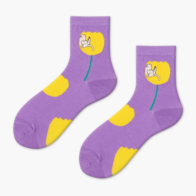 [COSPLACOOL] забавные носки с мультяшной вышивкой; креативные милые носки в стиле Харадзюку с растительным животным; овечьи носки; женские теплые носки в японском стиле; Calcetines - Цвет: Purple Socks