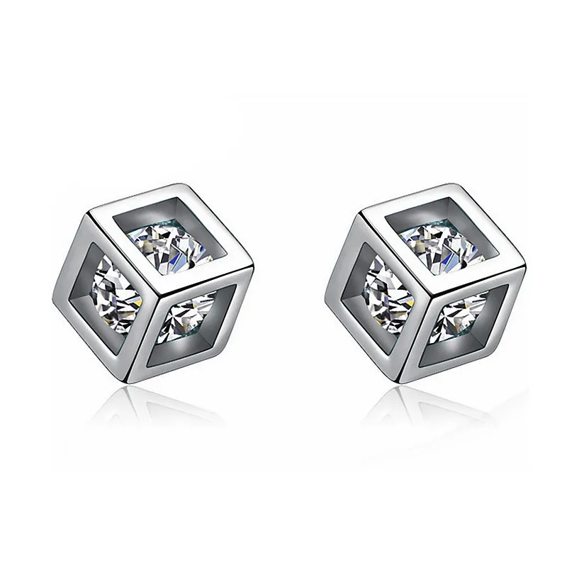 TJP женские хрустальные кубические серьги-гвоздики ювелирные изделия Новая мода 925 стерлингового серебра серьги для девочек вечерние аксессуары Bijou