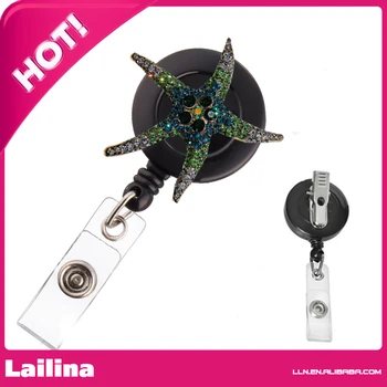 

Rhinestone Retractable Badge Reel/ ID Badge Holder / Brooch / Pendant / Id Badge Holder (Slim Crystal Starfish )
