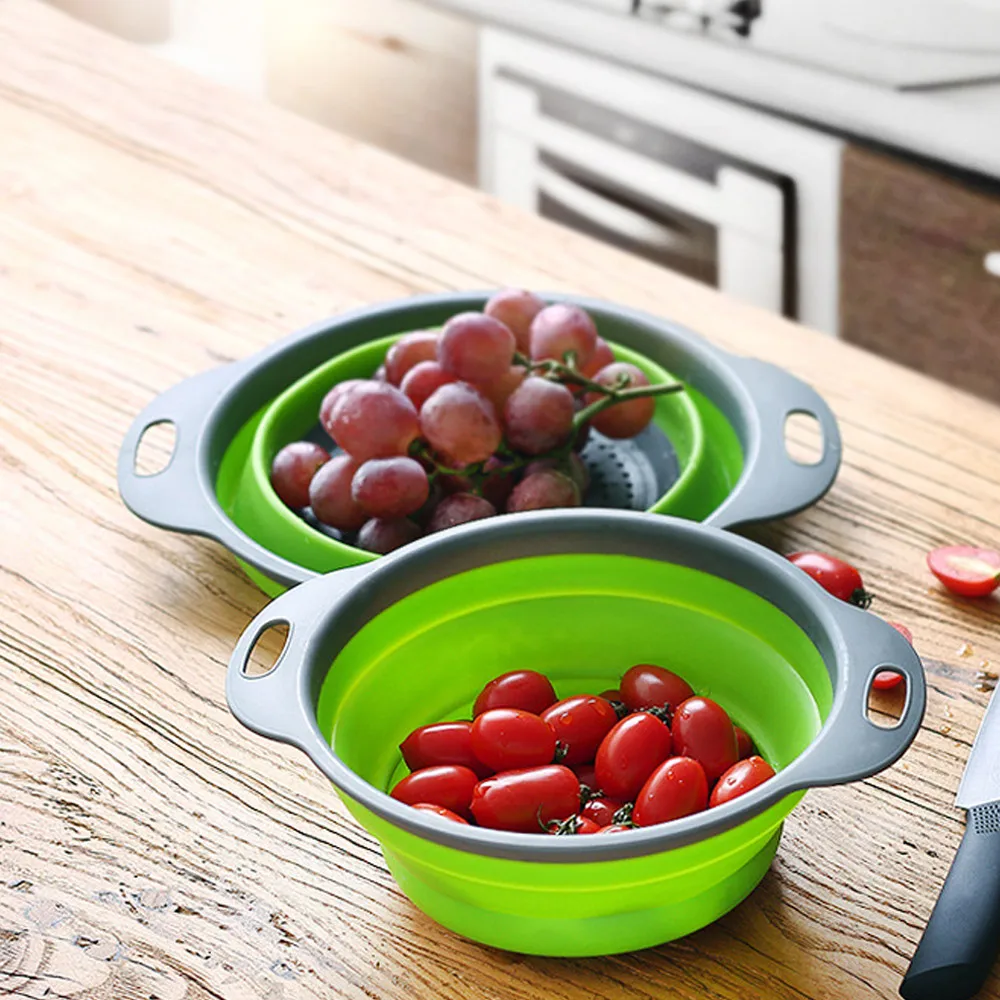 

Foldable Silicone Colander Fruit Vegetable Washing Basket Strainer Kitchen Tool Stylish Storage Baskets storage Fruit basket