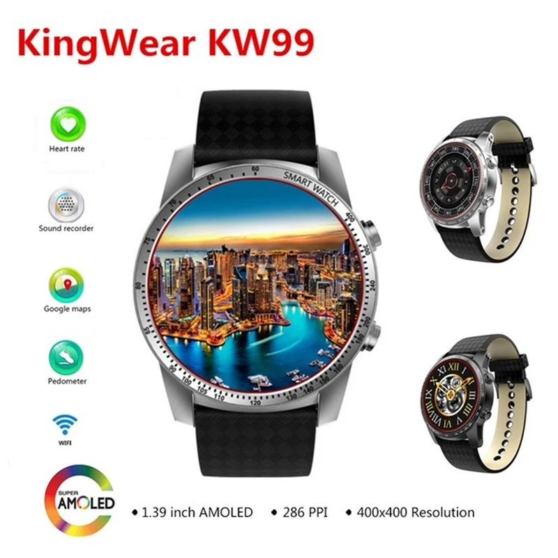 KingWear KW99 3g Smartwatch телефон Android 5,1 1,39 дюймов MTK6580 четырехъядерный 8 Гб rom монитор сердечного ритма gps Шагомер Smartwatch