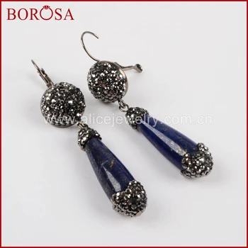 

BOROSA 5pairs Fashion Dangle Earrings,Drop Lapis Lazuli Beads Charm Earrings Drusy Earrings Gems Jewelry for Women JAB697