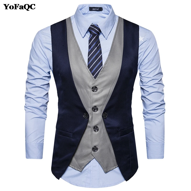 2017 fashion Brand men suit vest waistcoat good quality false double