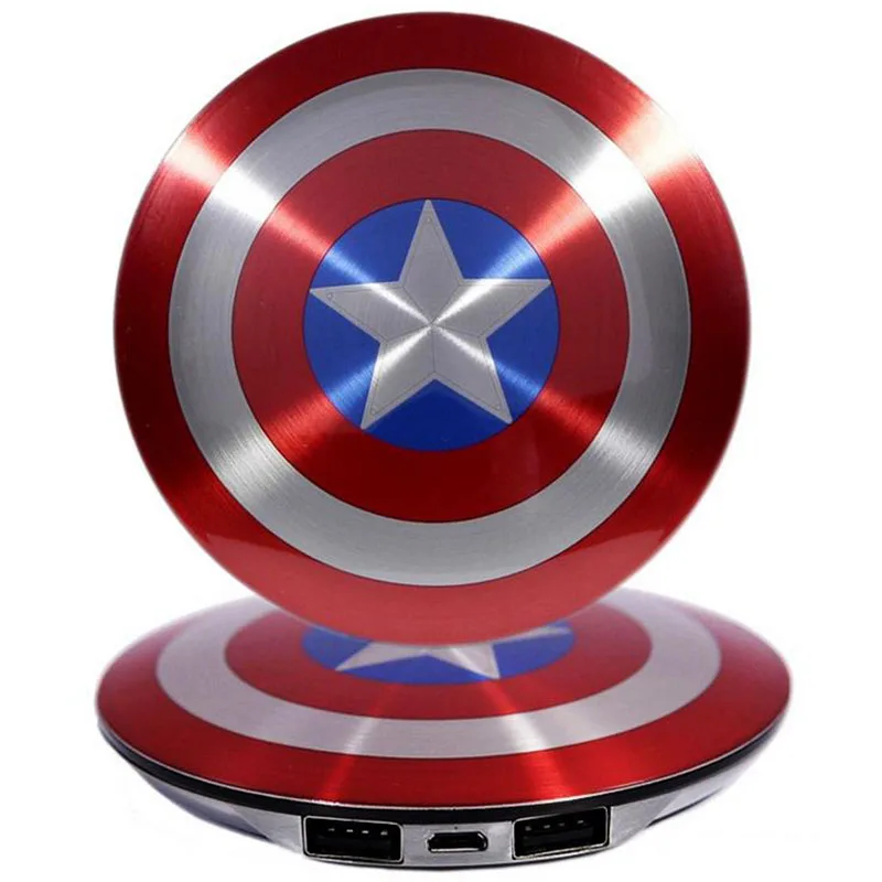 HOT power bank 6800mAh Solid Shell Dual USB / The Avengers Captain America Shield Charge Mobile Power Supply portable charger
