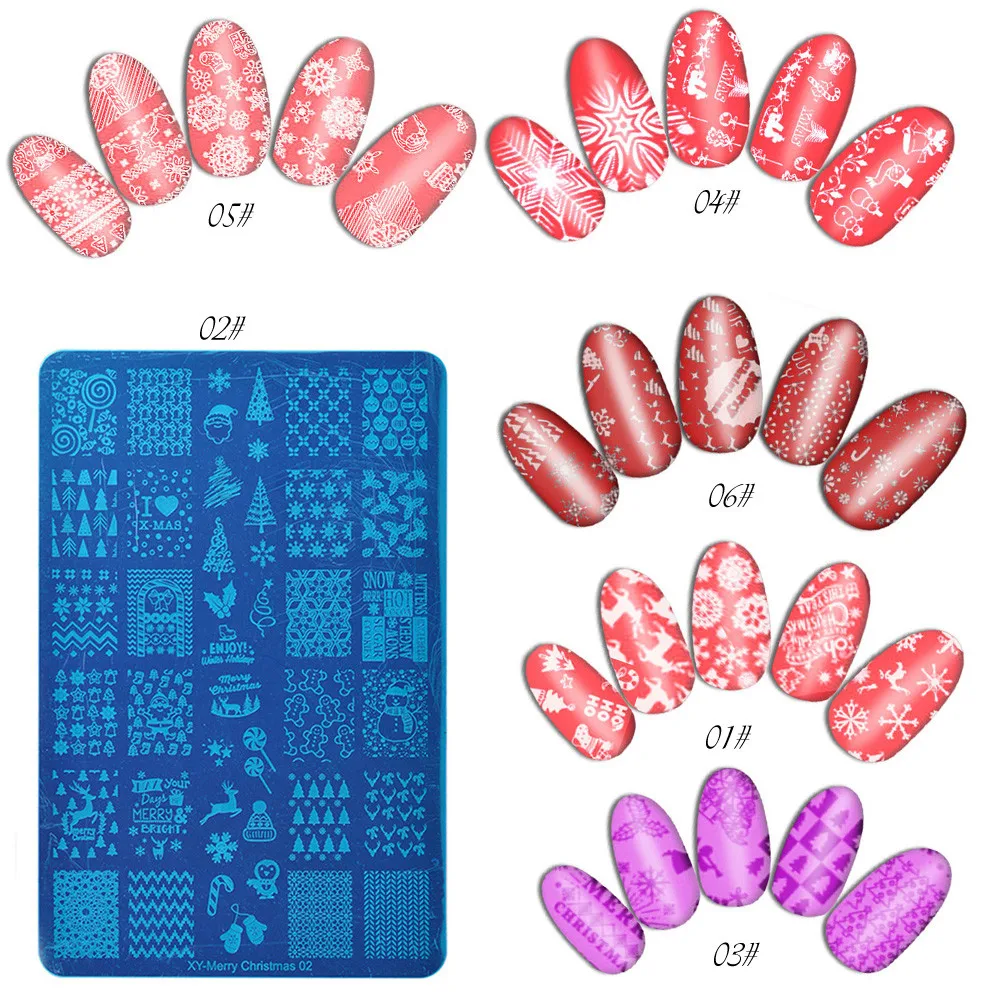 DIY Рождеством снег ногтей штамповки пластины серии праздник прямоугольник Маникюр Stamp шаблон ногтей Книги по искусству плиты изображения S18
