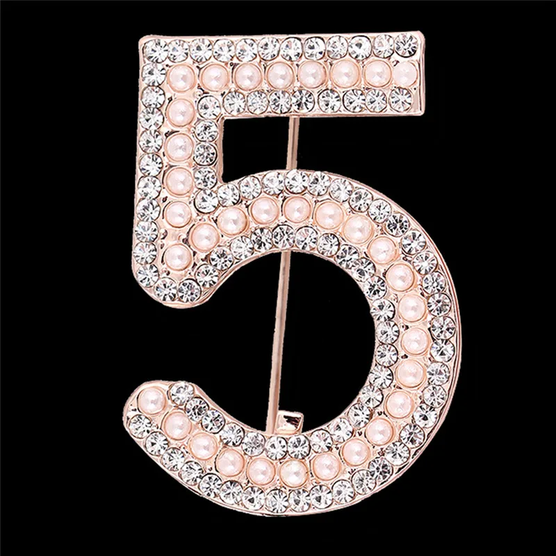 Full Crystal Rhinestone Letter 5 Brooch Gold&Silver Brooches Pins For Women Party Flower Number Brooches Jewelry Brand New