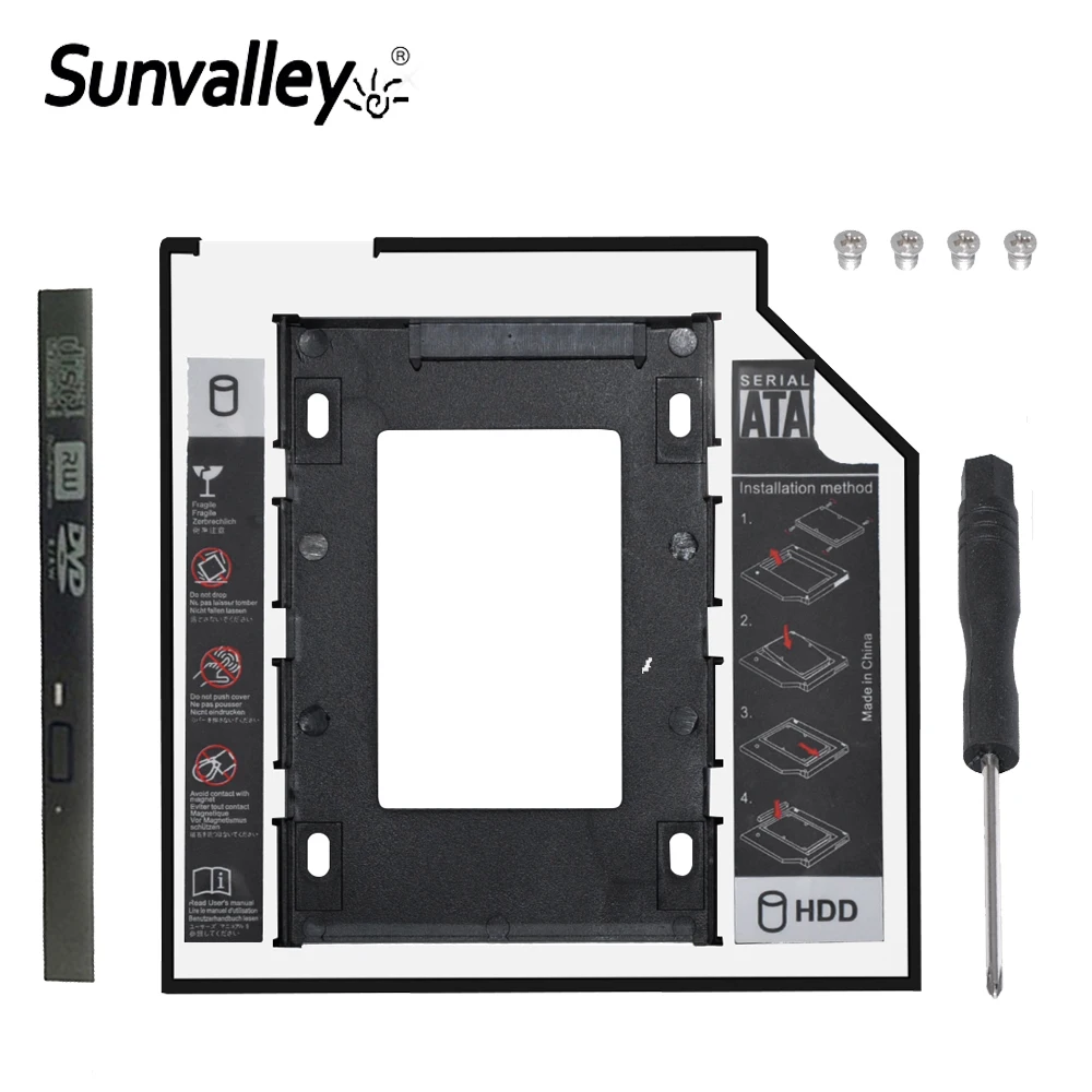 Sunvalley 12,7 мм Универсальный 2nd HDD Caddy 2," чехол для SSD, HDD SATA 3,0 для ноутбука