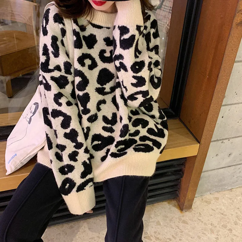 Wixra Стильные Свитера с леопардовым принтом осень зима весна женские вязаные пуловеры с круглым вырезом Женская одежда 2019 горячая