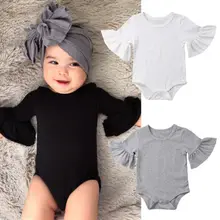 Одежда для новорожденных и маленьких девочек Комбинезон с расклешенными рукавами, комбинезон, летний костюм для малышей, летние хлопковые комплекты одежды для малышей с круглым вырезом