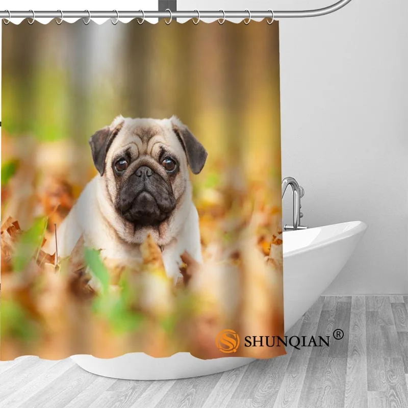 New High Quality Modern Printed pug dog Shower Curtains Custom Design