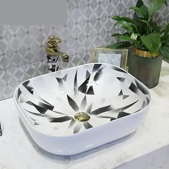 

Europe Vintage Style Art wash basin Ceramic Counter Top WashBasin bowl rectangular porcelain ceramic wash basin Bathroom Sink