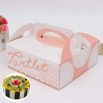 

Paper Baking Packaging Food Grade Paper Pink Lace 8Inch Portable Pizza Cake Dessert Packing Box Bakeware Take-out Birthday 10pcs