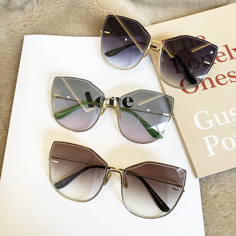 Коричневые негабаритные женские солнцезащитные очки брендовые дизайнерские градиентные зеленые очки ретро женские солнцезащитные очки с большой оправой Cateye UV400