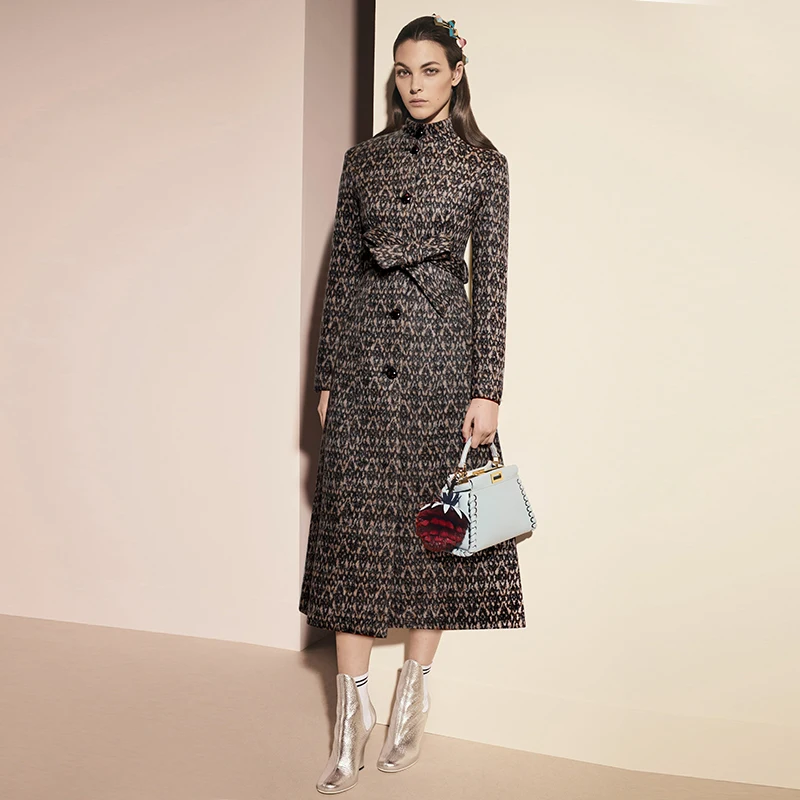 Automne Casaco 2018 Poitrine Laine Unique Femmes Long Floral Travail Manteau Imprimé Robe Parkas Mélanges Décontracté Mince Hiver Élégante De Ceinture gHq5SxrwH