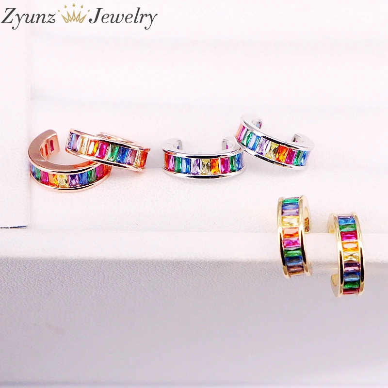 

5 Pairs, Ear Cuff micro pave cz circle gold silver rose gold mix rainbow CZ earrings no pierced stack girl earring