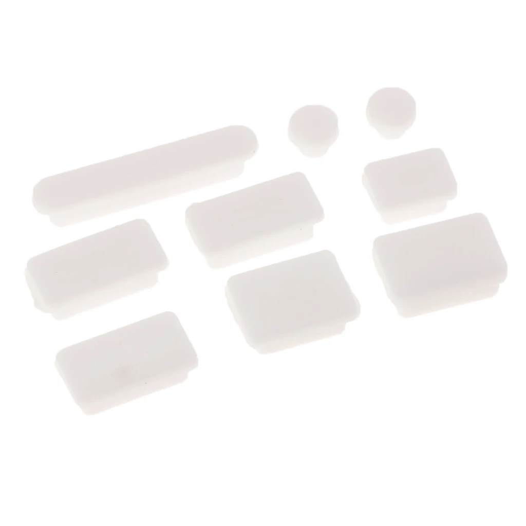 9PCS Protective Ports Cover Silicone Anti-Dust Plug Stopper for Apple Mac 13\`\`/15\`\` Pro White