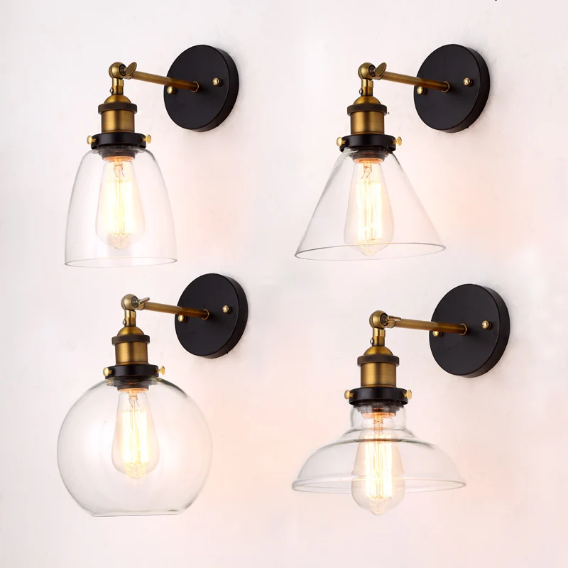  Wholesale Price Loft Vintage Industrial Edison Wall Lamps Clear Glass Lampshade Antique Copper Wall - 32422881093