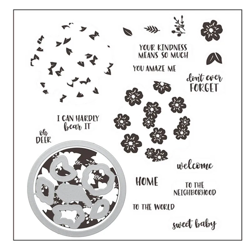 

Floral print silhouette Transparent Clear Stamps match metal cutting die/ Silicone stamp for DIY scrapbooking photo album