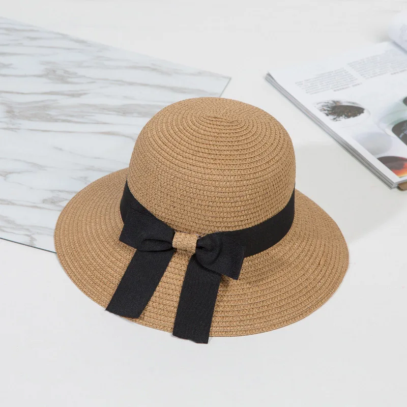 Fashion Women Big Bow Desgin Straw Hat Summer Outdoor Beach Shade Hats Ladies UV Protection Brimmed Sun Cap CP0189 (1)