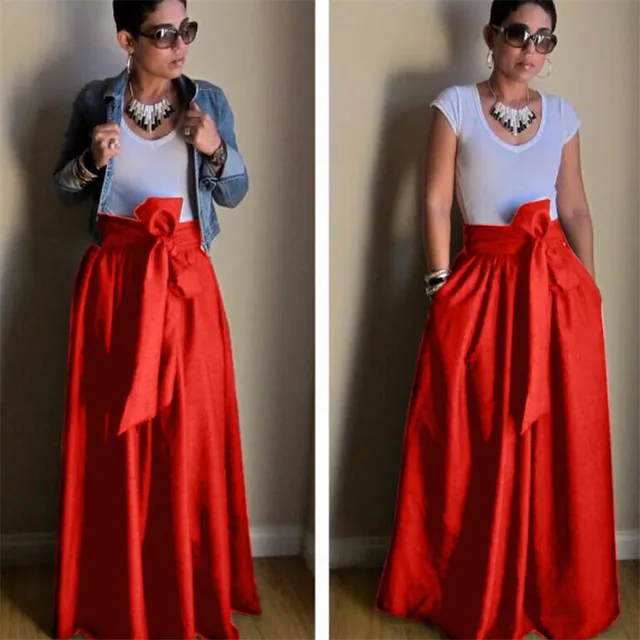red long pleated skirt