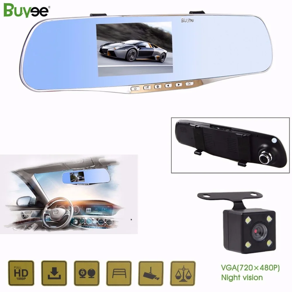 

Buyee FHD 1080P Dual Lens Car Rear View DVR Dash cam Reversing Mirror Video Recorder camera for car recording + reverse camera