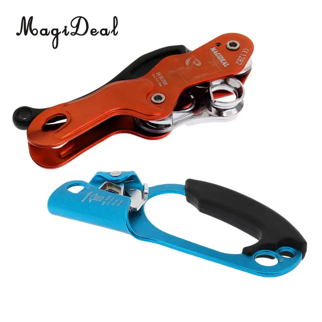 Outdoor Strong Durable Self Braking Double Stop Descender + 8-13mm Rope Access Right Hand Ascender Rock Climbing Equipment