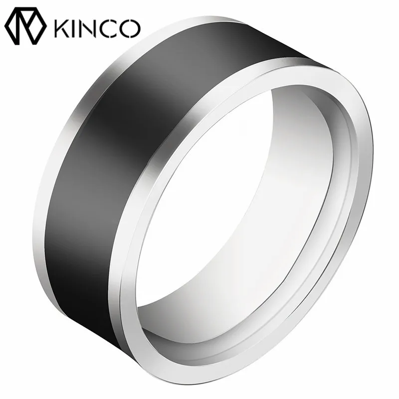 

KINCO Titanium Steel 7-12 Yard Two-chip Black NFC Smart Ring Mobile Phone Unlock Waterproof Touch Unlock Health Protection Rings