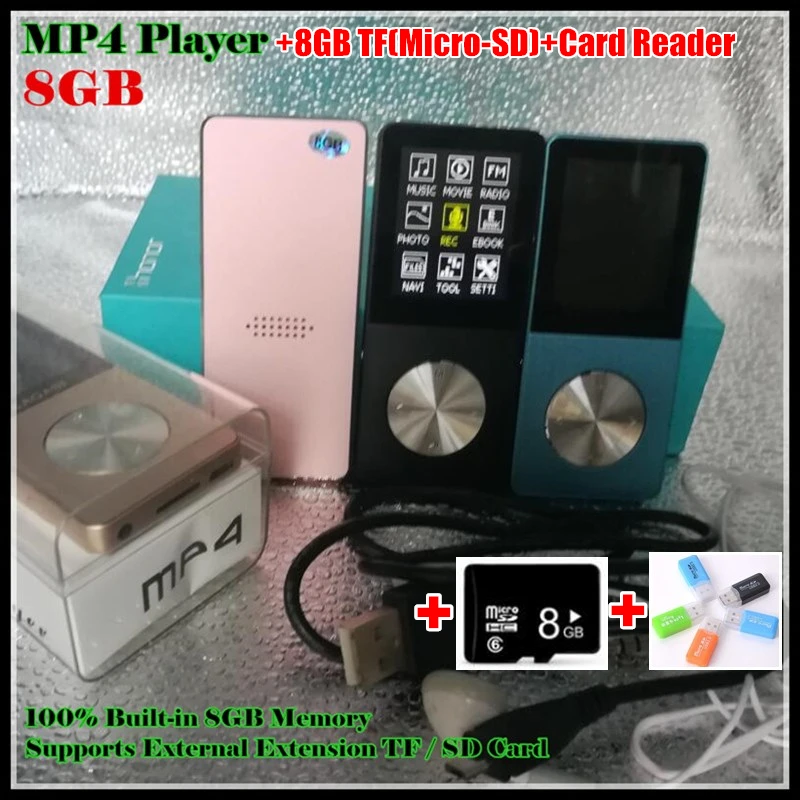 Спорт Музыка HIFI MP3 MP4 плеер Встроенный 8 Гб памяти 1," плеер с ЖК-дисплеем видео фильм FM, с TF/SD слотом,+ 8 Гб TF/SD+ кардридер
