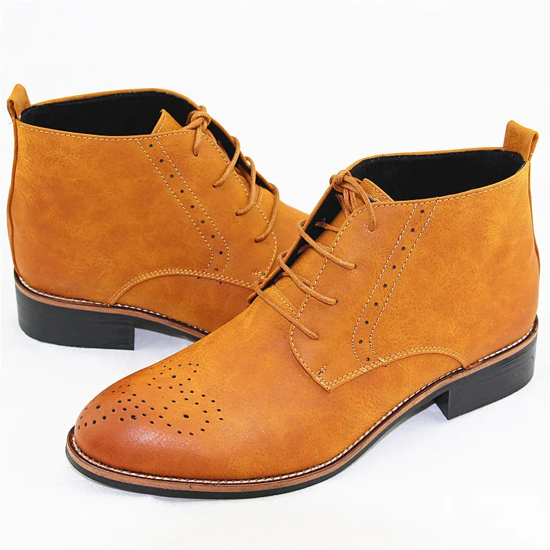 Movechain/мужские кожаные ботильоны на шнуровке в байкерском стиле брендовая мужская модная повседневная обувь с высоким берцем Мужские Винтажные ботинки с перфорацией на плоской подошве