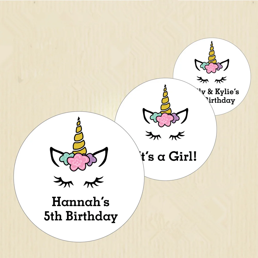 

Customized Personalized Unicorn Stickers Pastel Flowers Birthday Favor Label for Treat Bag Candy Buffet Box Jars Cup Party Decor