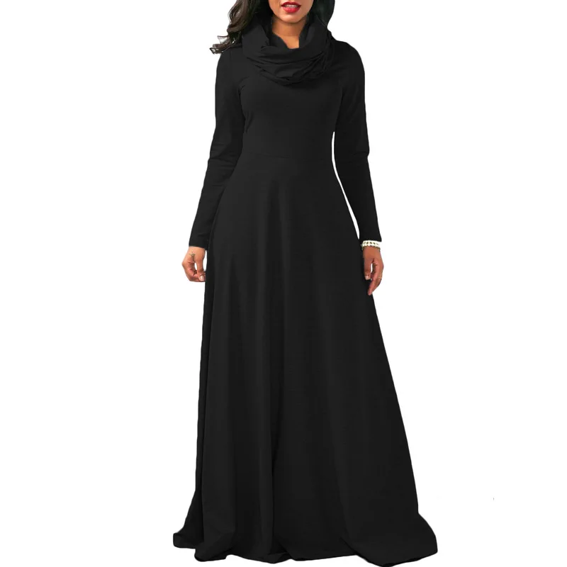 

Women Elegant Fashion Winter 2018 Evening Party High Waist Knitted Long Sleeve Floor Length Fit and Flare Maxi Dresses 205416