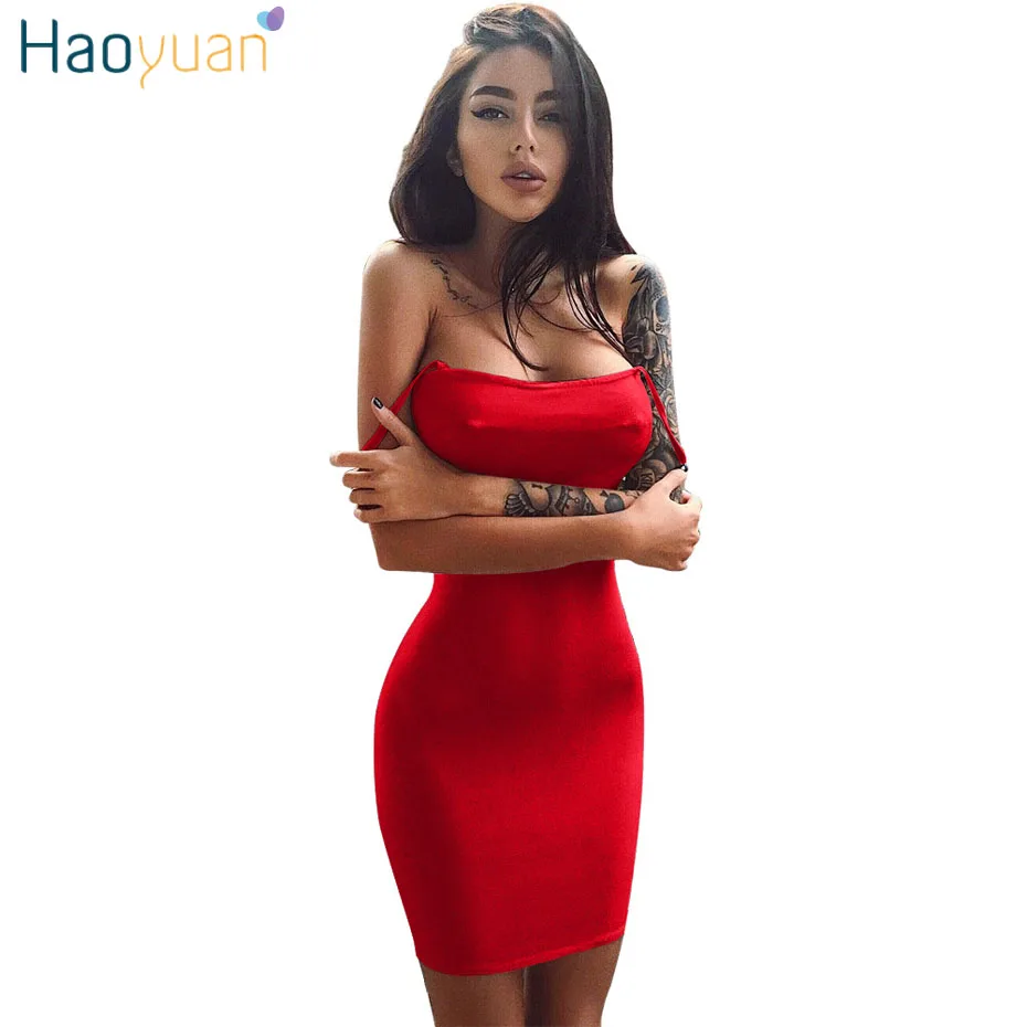 

HAOYUAN Spaghetti Strap Sexy Boho Beach Dress 2019 Women Summer Vestidos Bodycon Short Mini Dress Wrap Party Night Club Dresses