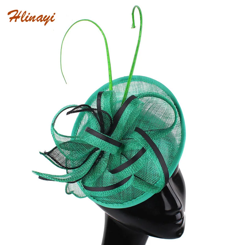 

Hlinayi 2019 Korean boutique green hat party Feather Flower Bridal headdress
