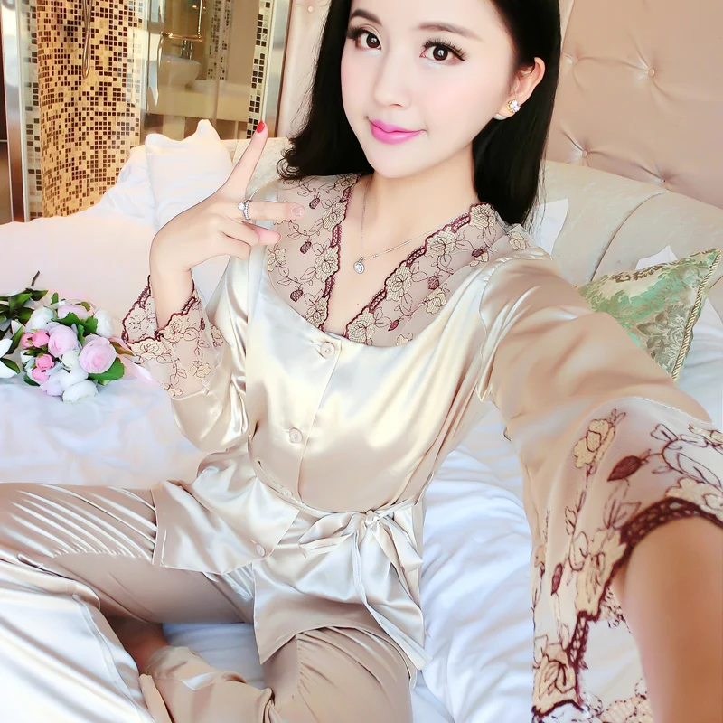 Атласные пижамы шелковые для женщин пижамные комплекты женские Mujer Pijama Feminino Pyjama