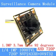 1.0MP 1280 * 720P AHD CCTV 3.7mm pinhole Camera Module Circuit Board, CMOS NVP2433H + OV9732 1000TVL camera PAL / NTSC Optional