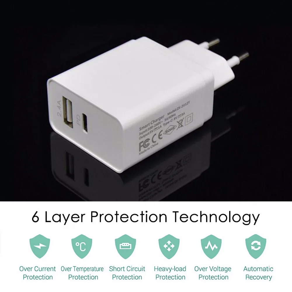 SOONHUA QC3.0 Ультра быстрый смарт адаптер для зарядки USB C PD 30 Вт Путешествия настенное