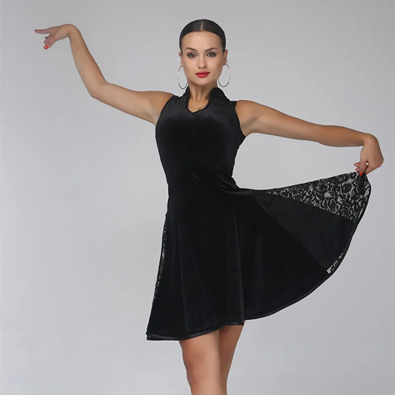 Black Velvet Latin Dance Dress Women Latin Dress Rumba Cha Cha Dress 