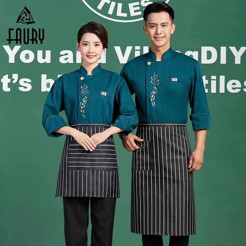Men Women Long Sleeve New Embroidery Flower Chef Work Uniforms