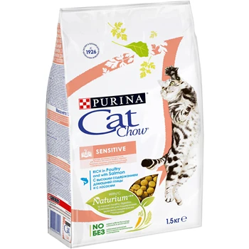 

Cat Chow dry food for adult cats with sensitive digestion, with poultry and salmon, Package, 1.5 kg