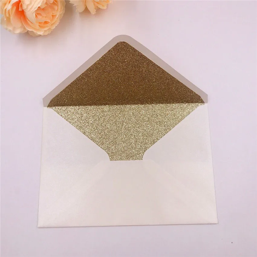 Pearl paper wedding invitation card envelopes pink burgundy white ivory navy red black silver rose gold glitter 25x