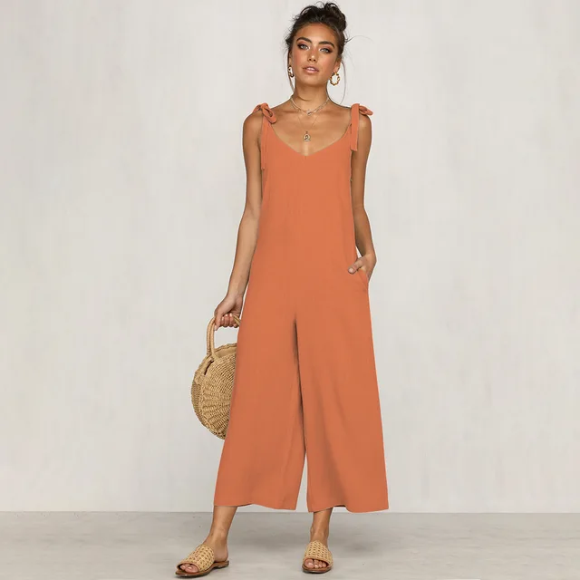 Eledobby Peto Informal para Mujer con Bolsillos Piernas Anchas Monos sin Mangas Conjunto de Ropa de Sal/ón para Mujer Mono Suelto Ropa de Oto/ño Vintage
