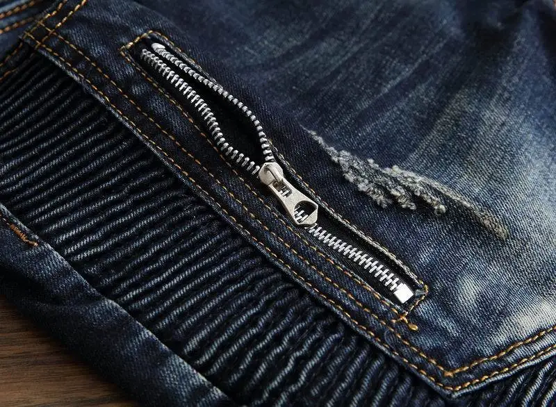 Mcikkny Модные мужские Hi-street плиссированные джинсы для байкеров брюки вымытые прямые мотоциклетные джинсовые брюки брендовые дизайнерские