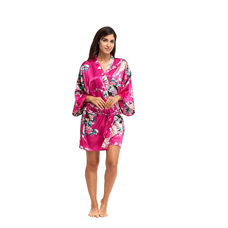 Peacock Robe With Pocket Female Nightdress Bridesmaid Bride Wedding