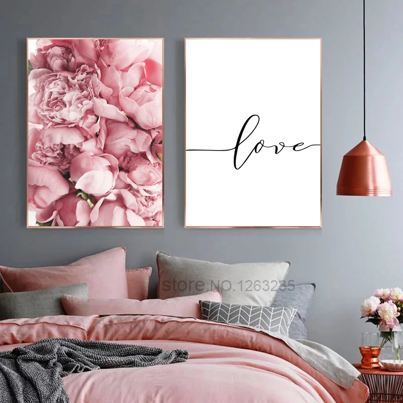 Розовые цветы настенные художественные картины на холсте плакат скандинавские плакаты и принты любовь пион плакат Настенные картины для декора спальни