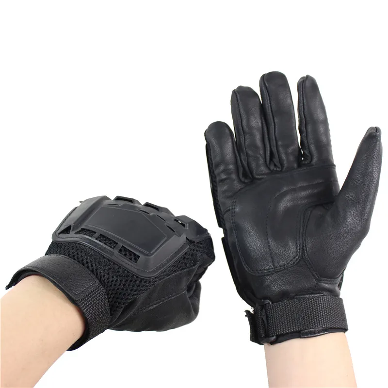 Мужские перчатки из натуральной кожи, настоящая овчина, черные, сенсорный экран, тактические перчатки, модные, для пешего туризма, для велосипеда, зимние, полный палец, варежки - Цвет: Черный