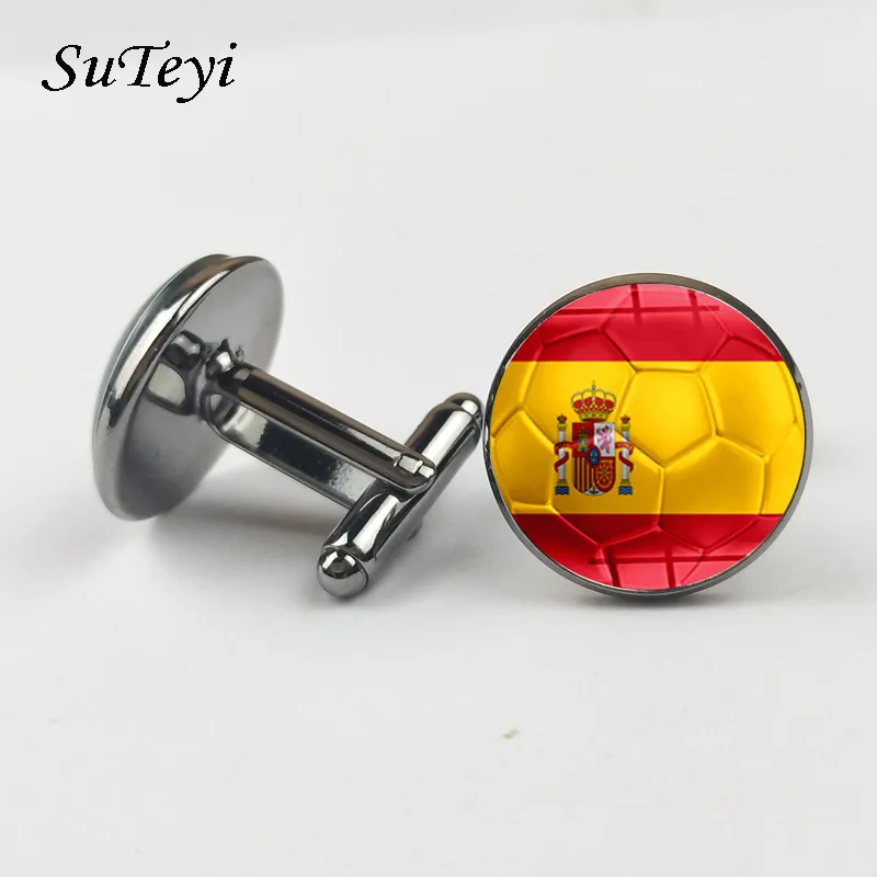

SUTEYI Spain Flag Football Mark Cufflinks Quality Cabochon Glass Design Men Boyfriend Classic Cuff Links Wedding Gifts Jewelry